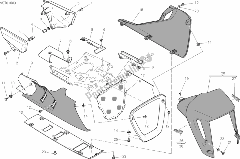 All parts for the Fairing of the Ducati Diavel Xdiavel Brasil 1260 2017
